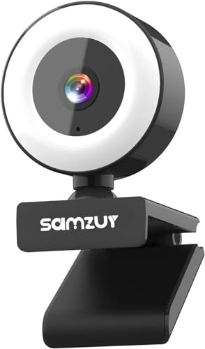 Jigerjs Webcam HD 1080p, Streaming Ultrarapide, Micro con Reducción de Ruido, PC/Mac/Portátil/Macbook/Tableta, Zoom Skype Facetime Youtube (Webcam Redonda con luz de Relleno)