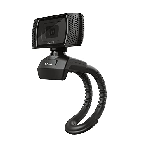 Trust Trino HD Webcam con Microfono, 1280 x 720, Enfoque Fijo, Soporte Universal, USB 2.0, Camara Web Soporte Windows, Mac, para Portátil, PC, Ordenador, Videoconferencias, Skype, Teams - Negro